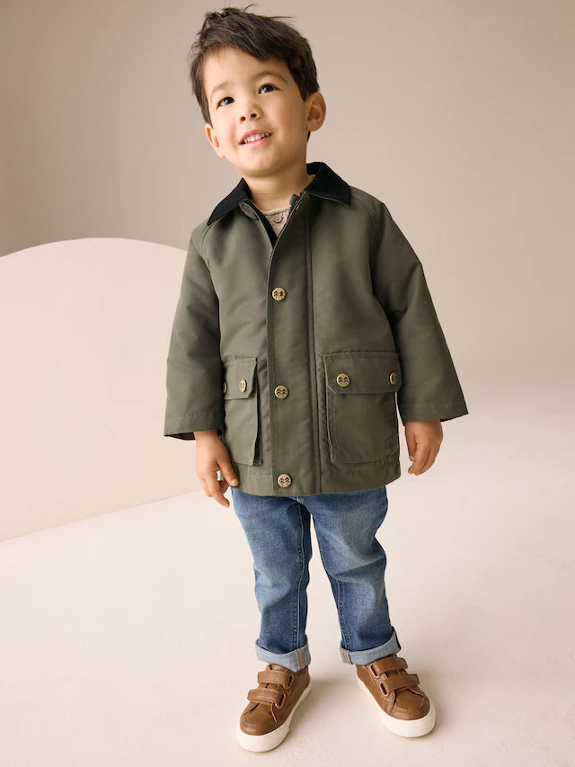 |Boy| Casaco Cáqui Verde Com Gola De Veludo (3 meses a 7 anos)