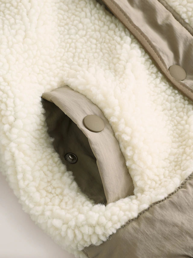 |Boy| Jaqueta Borg Colourblock Cáqui/Creme (3 meses a 7 anos)