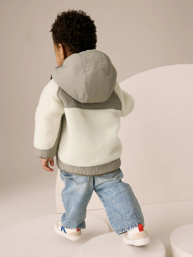 |Boy| Jaqueta Borg Colourblock Cáqui/Creme (3 meses a 7 anos)