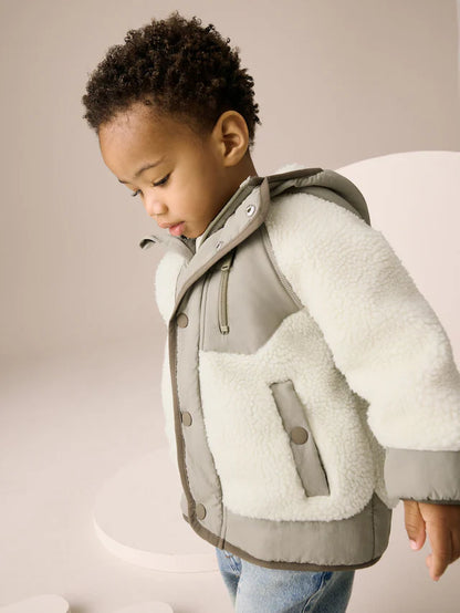 |Boy| Jaqueta Borg Colourblock Cáqui/Creme (3 meses a 7 anos)