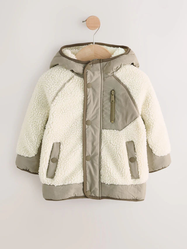 |Boy| Jaqueta Borg Colourblock Cáqui/Creme (3 meses a 7 anos)