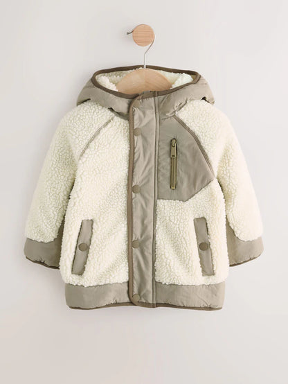 |Boy| Jaqueta Borg Colourblock Cáqui/Creme (3 meses a 7 anos)