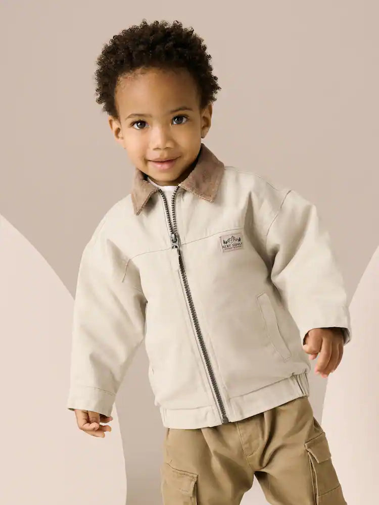 |Boy| Jaqueta Bomber De Lona Com Gola De Cordão Creme (3 meses a 7 anos)