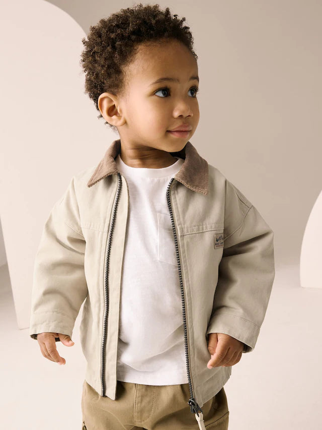 |Boy| Jaqueta Bomber De Lona Com Gola De Cordão Creme (3 meses a 7 anos)