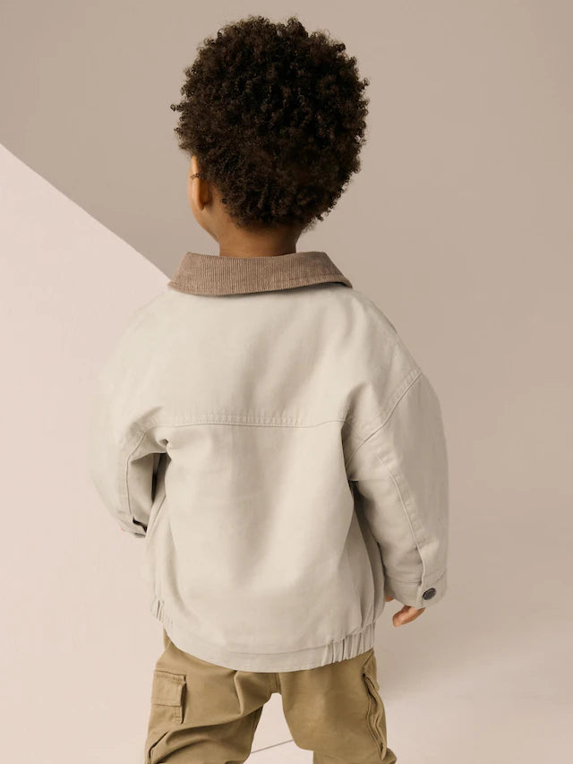 |Boy| Jaqueta Bomber De Lona Com Gola De Cordão Creme (3 meses a 7 anos)