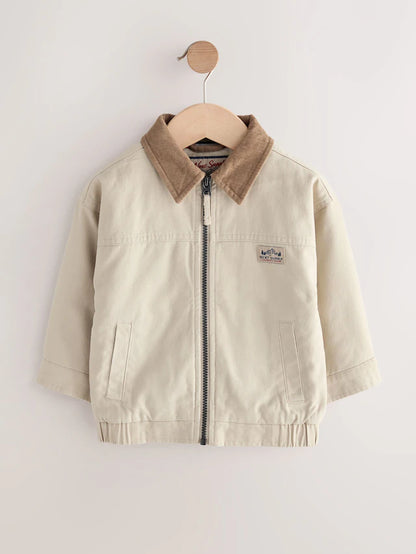 |Boy| Jaqueta Bomber De Lona Com Gola De Cordão Creme (3 meses a 7 anos)