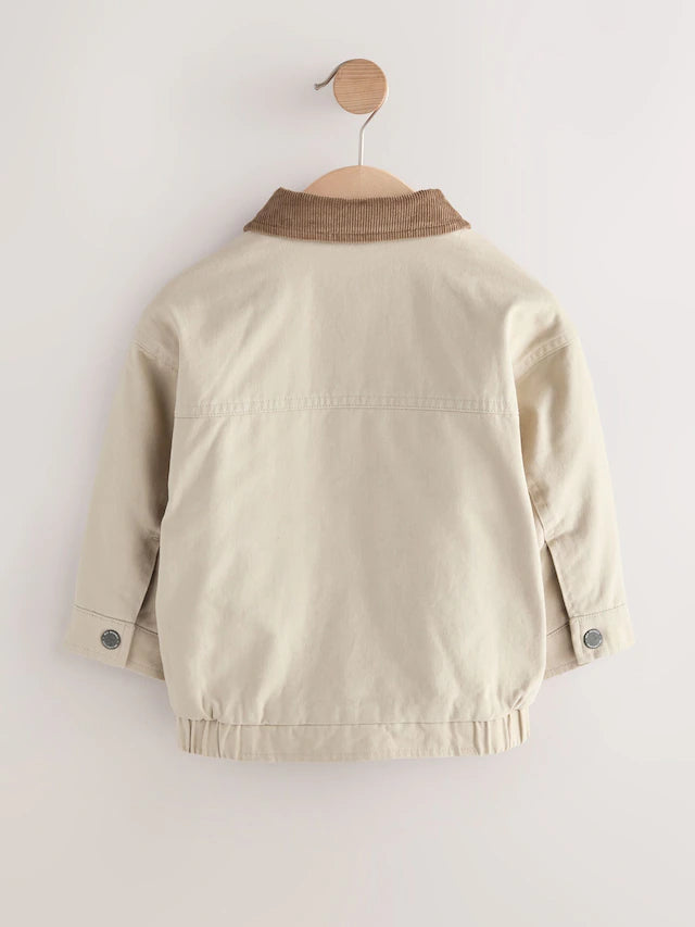 |Boy| Jaqueta Bomber De Lona Com Gola De Cordão Creme (3 meses a 7 anos)