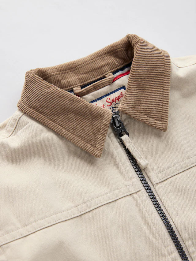 |Boy| Jaqueta Bomber De Lona Com Gola De Cordão Creme (3 meses a 7 anos)