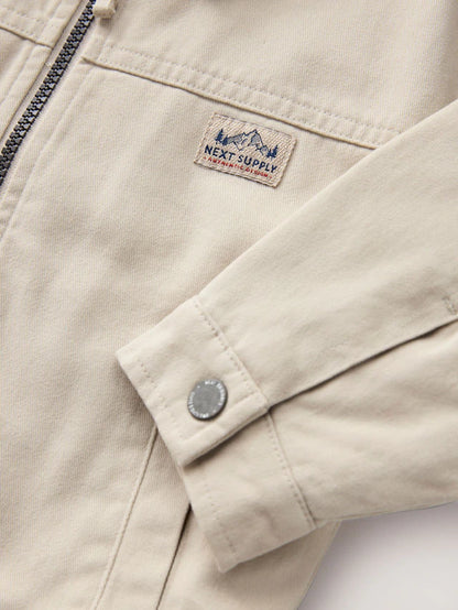 |Boy| Jaqueta Bomber De Lona Com Gola De Cordão Creme (3 meses a 7 anos)