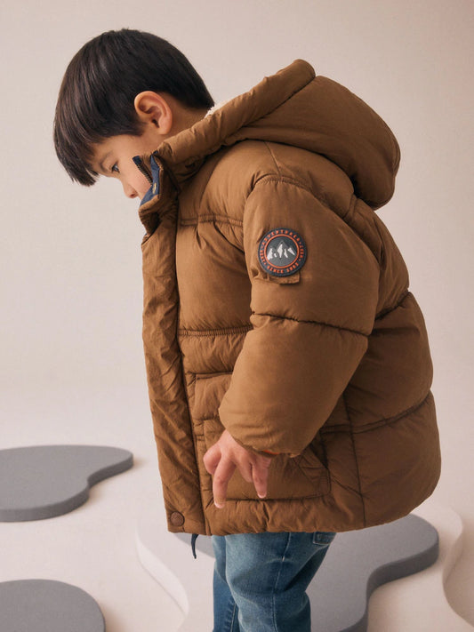 |Boy| Casaco Acolchoado Com Forro Marrom Borg (3 meses a 7 anos)