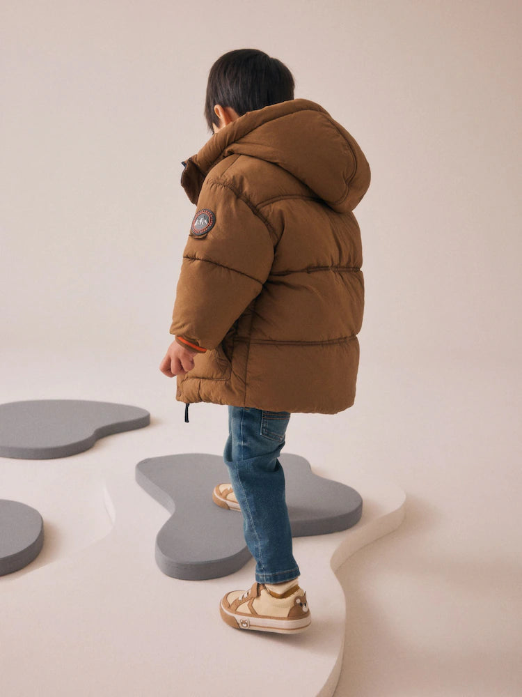 |Boy| Casaco Acolchoado Com Forro Marrom Borg (3 meses a 7 anos)