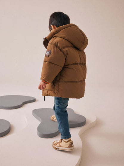 |Boy| Casaco Acolchoado Com Forro Marrom Borg (3 meses a 7 anos)