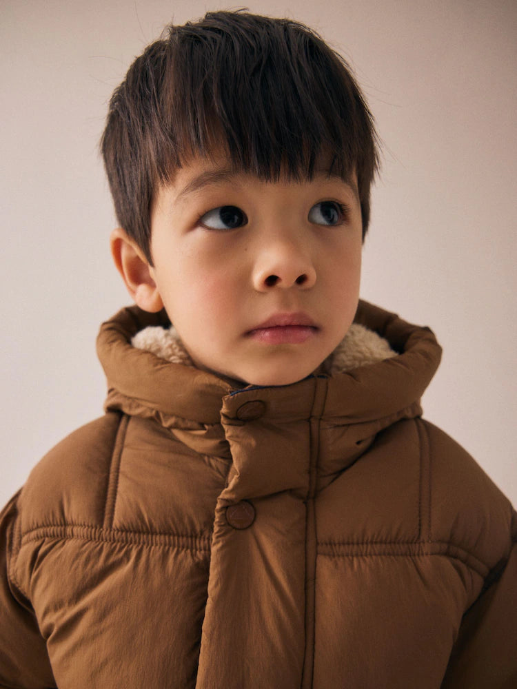 |Boy| Casaco Acolchoado Com Forro Marrom Borg (3 meses a 7 anos)