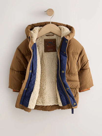|Boy| Casaco Acolchoado Com Forro Marrom Borg (3 meses a 7 anos)