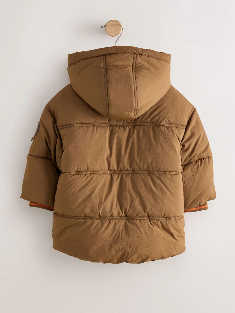 |Boy| Casaco Acolchoado Com Forro Marrom Borg (3 meses a 7 anos)