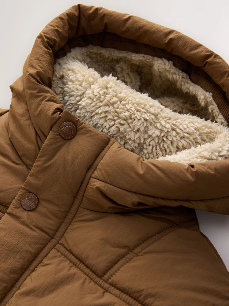|Boy| Casaco Acolchoado Com Forro Marrom Borg (3 meses a 7 anos)