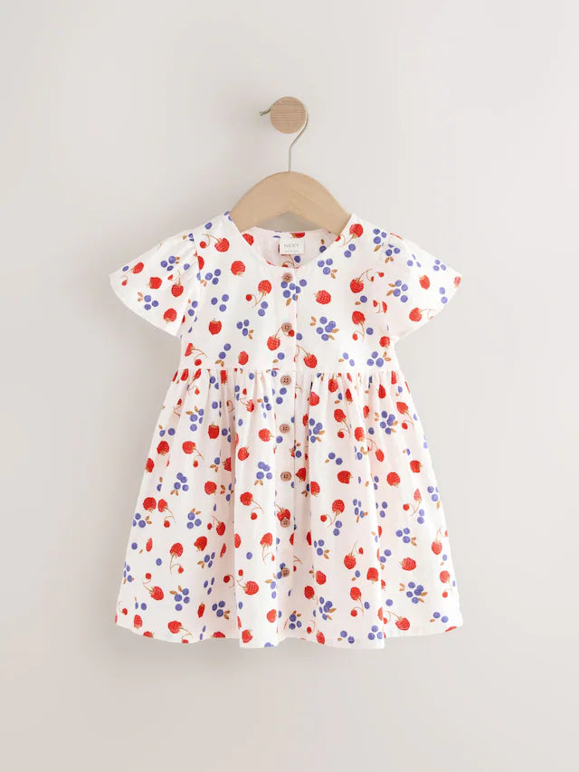 |Girl| Vestido De Verão Com Estampa De Frutas e Botões (3 meses a 10 anos)