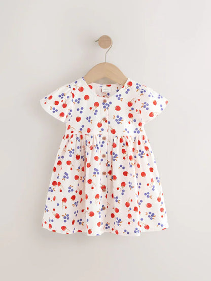 |Girl| Vestido De Verão Com Estampa De Frutas e Botões (3 meses a 10 anos)