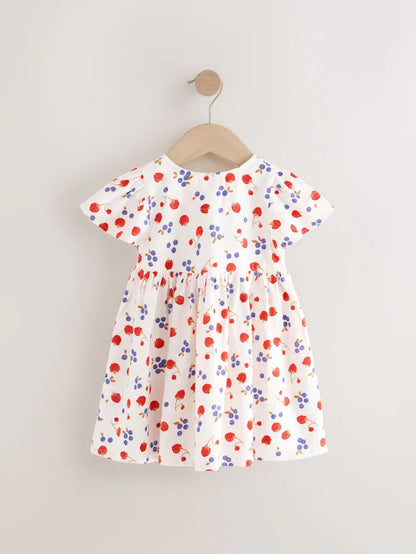 |Girl| Vestido De Verão Com Estampa De Frutas e Botões (3 meses a 10 anos)