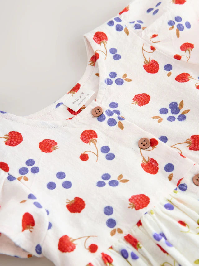 |Girl| Vestido De Verão Com Estampa De Frutas e Botões (3 meses a 10 anos)