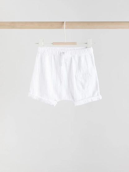 |BabyBoy| Conjunto De Blusa e Shorts 100% Algodão Para Bebê, Tecido De Gaze Branca (0 meses a 2 anos)