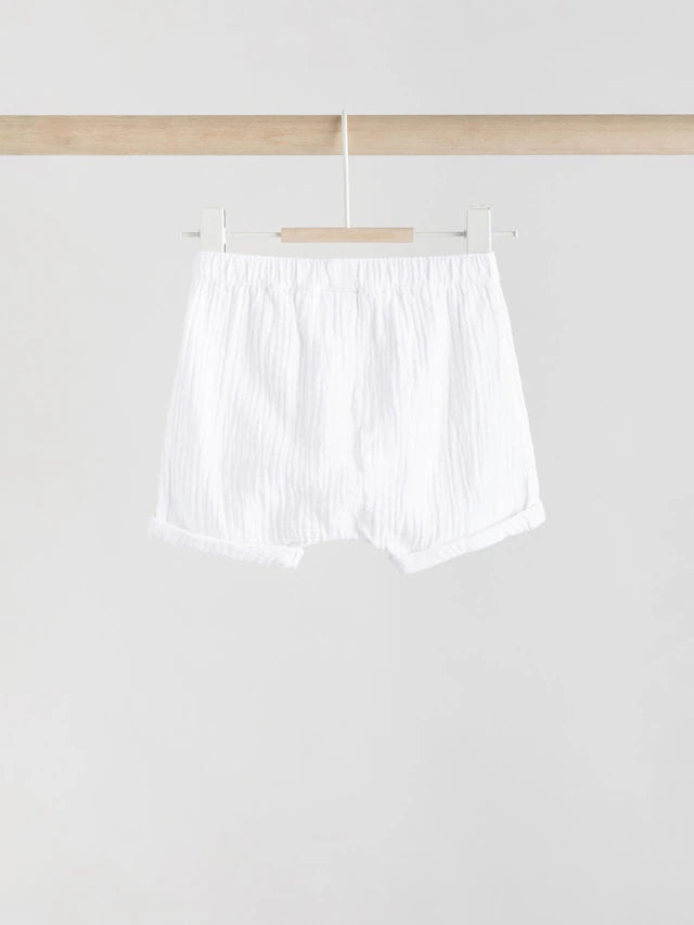 |BabyBoy| Conjunto De Blusa e Shorts 100% Algodão Para Bebê, Tecido De Gaze Branca (0 meses a 2 anos)