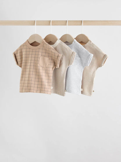 |BabyBoy| Conjunto Com 4 Camisetas De Manga Curta Neutras Para Bebês (0 meses a 2 anos)