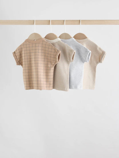 |BabyBoy| Conjunto Com 4 Camisetas De Manga Curta Neutras Para Bebês (0 meses a 2 anos)