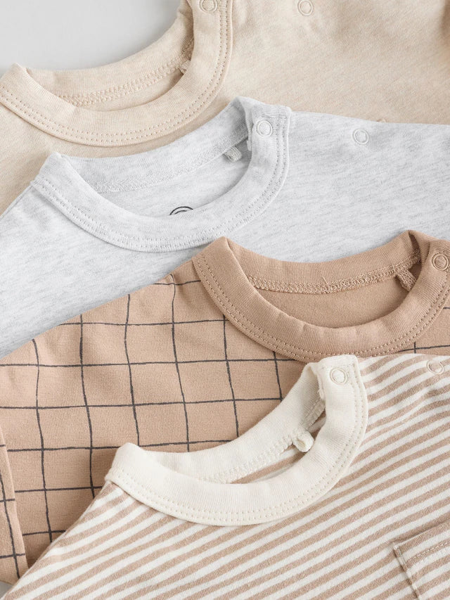 |BabyBoy| Conjunto Com 4 Camisetas De Manga Curta Neutras Para Bebês (0 meses a 2 anos)