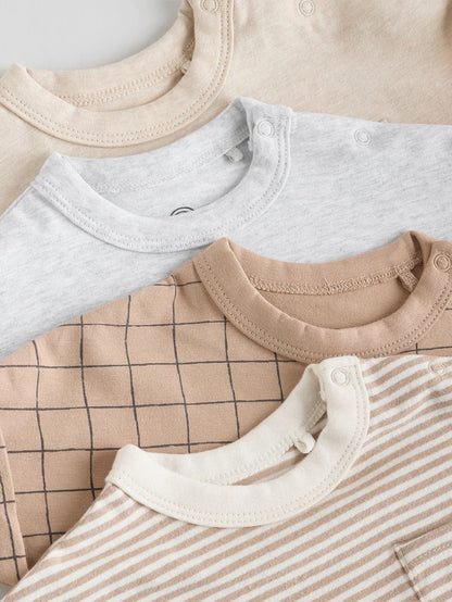 |BabyBoy| Conjunto Com 4 Camisetas De Manga Curta Neutras Para Bebês (0 meses a 2 anos)