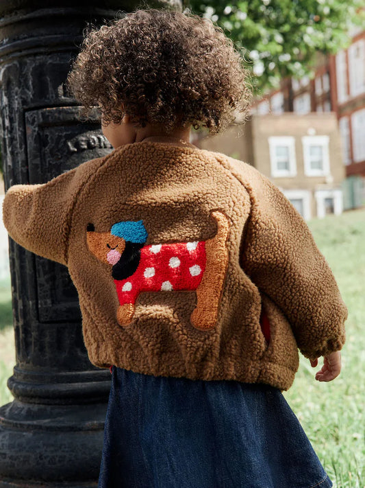 |Girl| Jaqueta Bomber De Lã Borg Da Brown Sausage Dog (3 meses a 8 anos)
