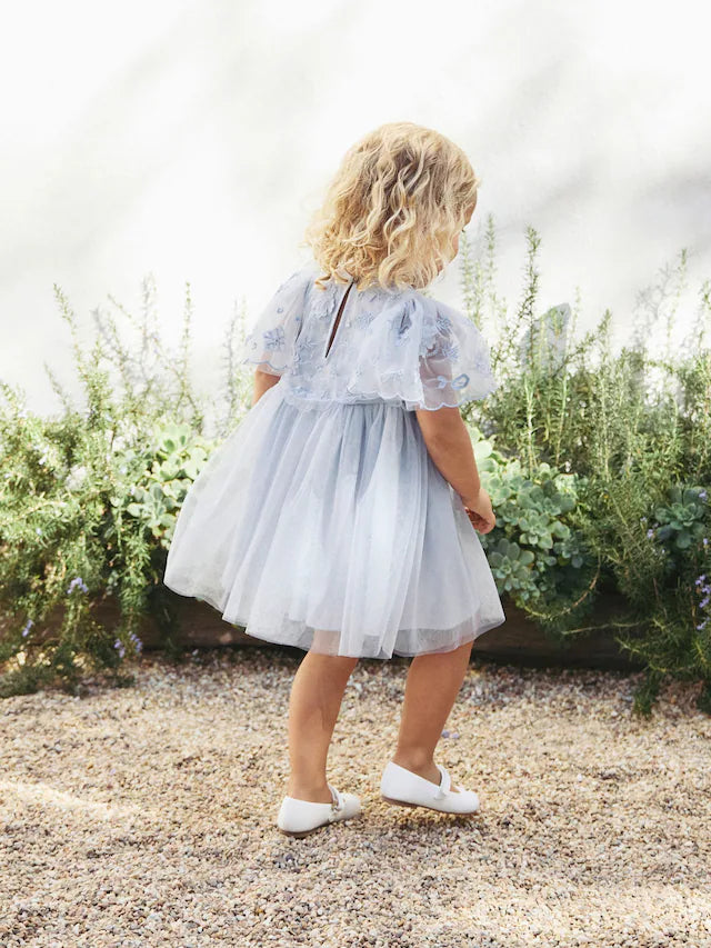 |Girl| Vestido De Malha Bordado Azul Claro (3 meses a 8 anos)