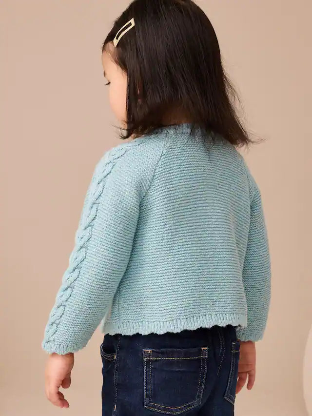 |Girl| Cardigan Com Estampa Floral Azul e Detalhes (3 meses a 7 anos)