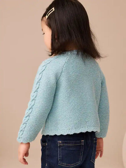 |Girl| Cardigan Com Estampa Floral Azul e Detalhes (3 meses a 7 anos)