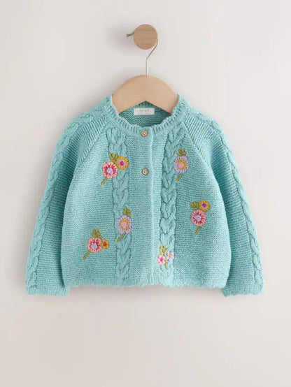|Girl| Cardigan Com Estampa Floral Azul e Detalhes (3 meses a 7 anos)