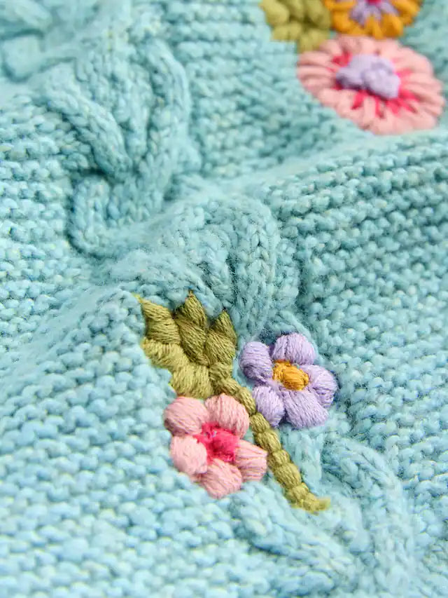 |Girl| Cardigan Com Estampa Floral Azul e Detalhes (3 meses a 7 anos)