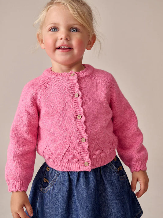 |Girl| Cardigan Rosa Com Botões (3 meses a 7 anos)