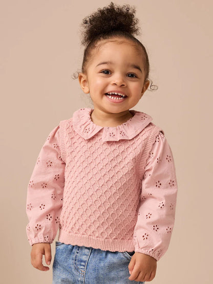 |Girl| Blusa De Malha Rosa (3 meses a 7 anos)