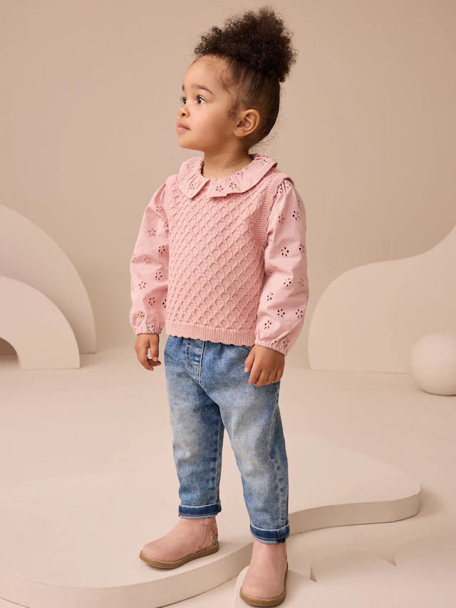 |Girl| Blusa De Malha Rosa (3 meses a 7 anos)