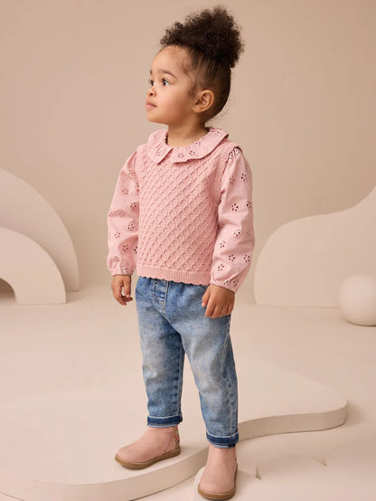 |Girl| Blusa De Malha Rosa (3 meses a 7 anos)