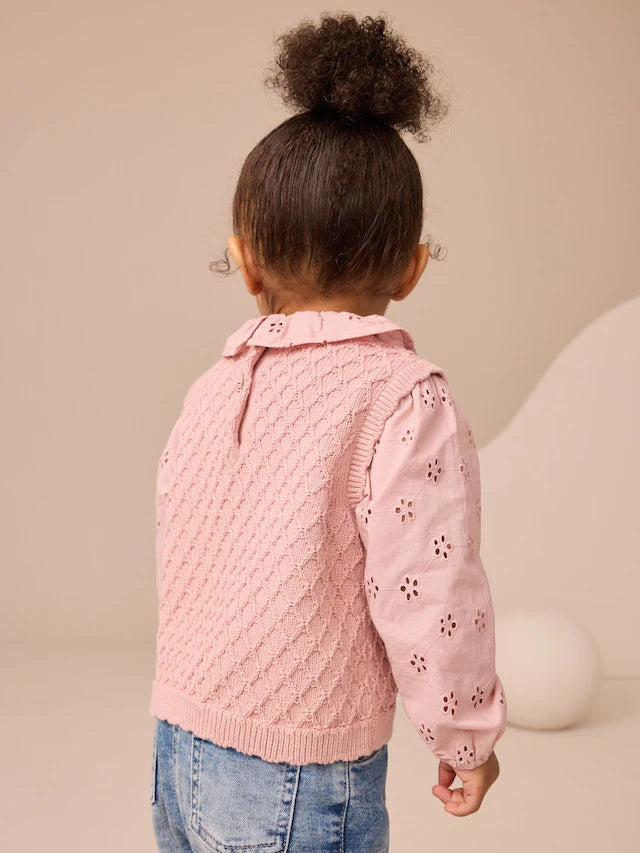 |Girl| Blusa De Malha Rosa (3 meses a 7 anos)