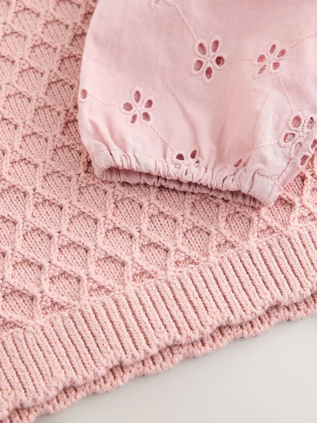 |Girl| Blusa De Malha Rosa (3 meses a 7 anos)