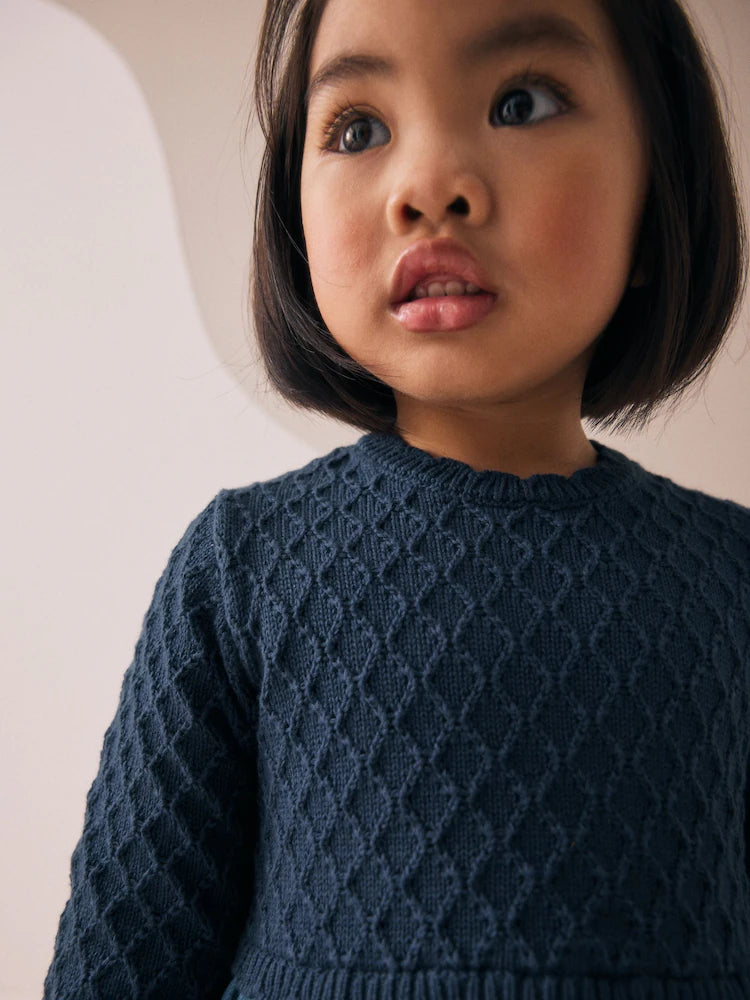 |Girl| Vestido Jeans Azul De Malha (3 meses a 7 anos)