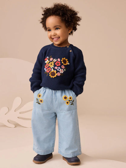 |Girl| Conjunto De Calça Jeans e Suéter Sunflower Blue Denim (3 meses a 7 anos)