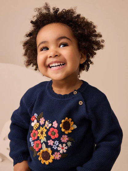 |Girl| Conjunto De Calça Jeans e Suéter Sunflower Blue Denim (3 meses a 7 anos)