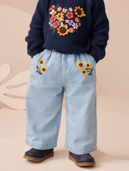 |Girl| Conjunto De Calça Jeans e Suéter Sunflower Blue Denim (3 meses a 7 anos)