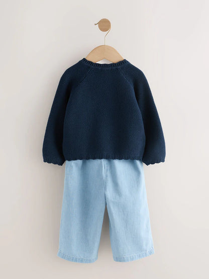|Girl| Conjunto De Calça Jeans e Suéter Sunflower Blue Denim (3 meses a 7 anos)