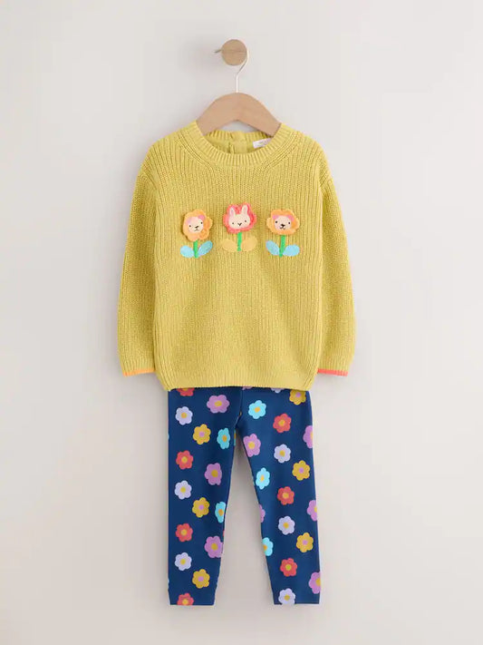 |Girl| Conjunto De Suéter e Leggings Verdes Para Vasos De Flores (3 meses a 7 anos)