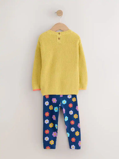 |Girl| Conjunto De Suéter e Leggings Verdes Para Vasos De Flores (3 meses a 7 anos)
