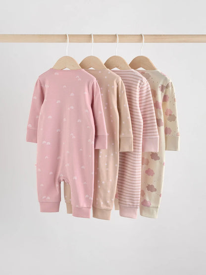 |BabyGirl| Macacão Sem Pés Com Zíper Bidirecional Rosa Para Bebês, Pacote com 4 (0 meses a 3 anos)